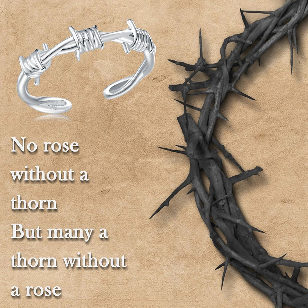 925-Sterling-Silver Open Adjustable Barbed Crown of Twist Thorns Wire Ring for Women MenTree Branch Thorn Jewelry for Teen Girl 250117