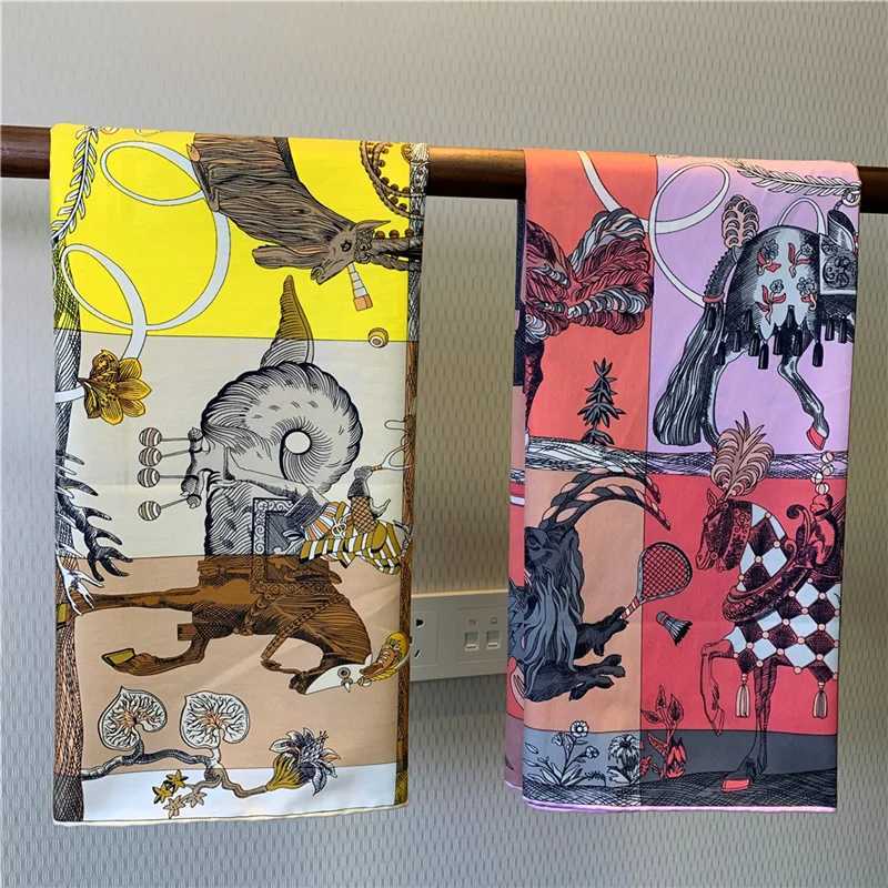 Luxury Brand Twill Silk Large Scarf Women Handmade curling horse rider animal female twill square shl FashionBelt SquareScarve W250118