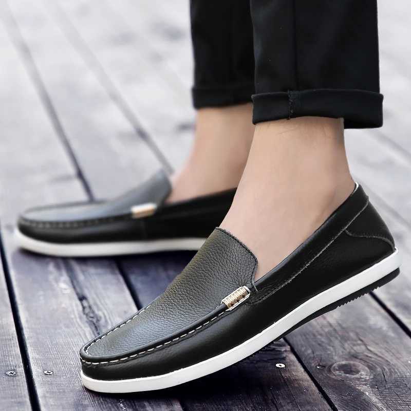 2023 New Men Loafers Fi Genuine Leather Casual Flat Slip - Driving Footwear Boat Shoes Comfortable Lazy Male ShoesXJ250118