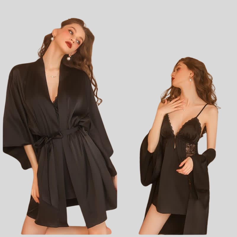 New hot-selling sexy temptation lace halter V-neck suspender skirt strap robe comfortable loungewear set