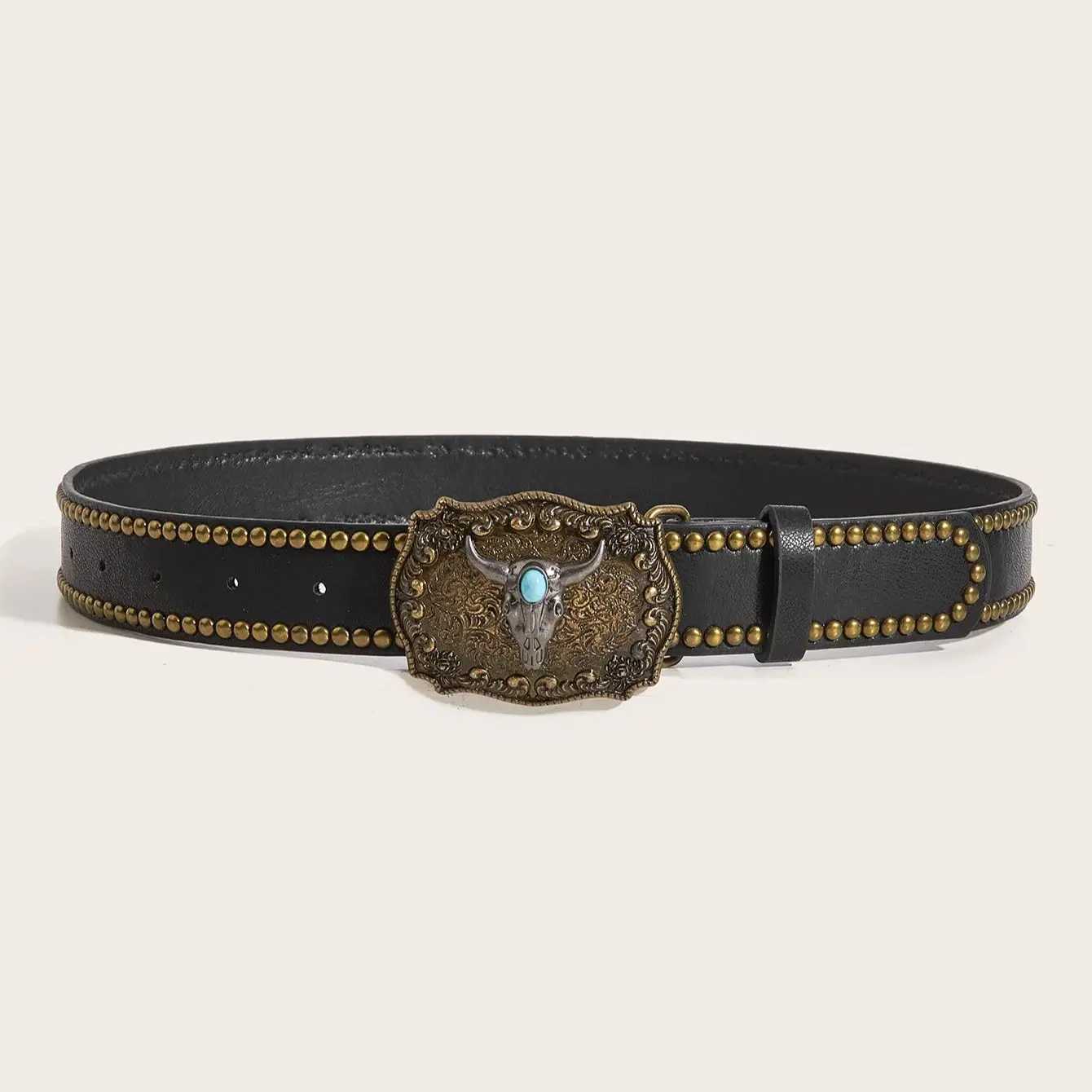1 piece of western style cow head buckle PU belt for men and women W250120