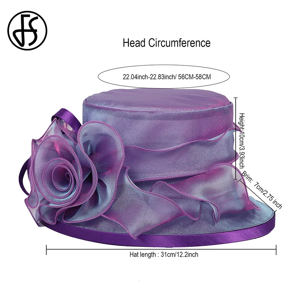 FS Flat Top Sun Visor Hats For Women Flower Elegant Wedding Bridal Tea Party Millinery UV Protection Derby Cap Female Hat 250118