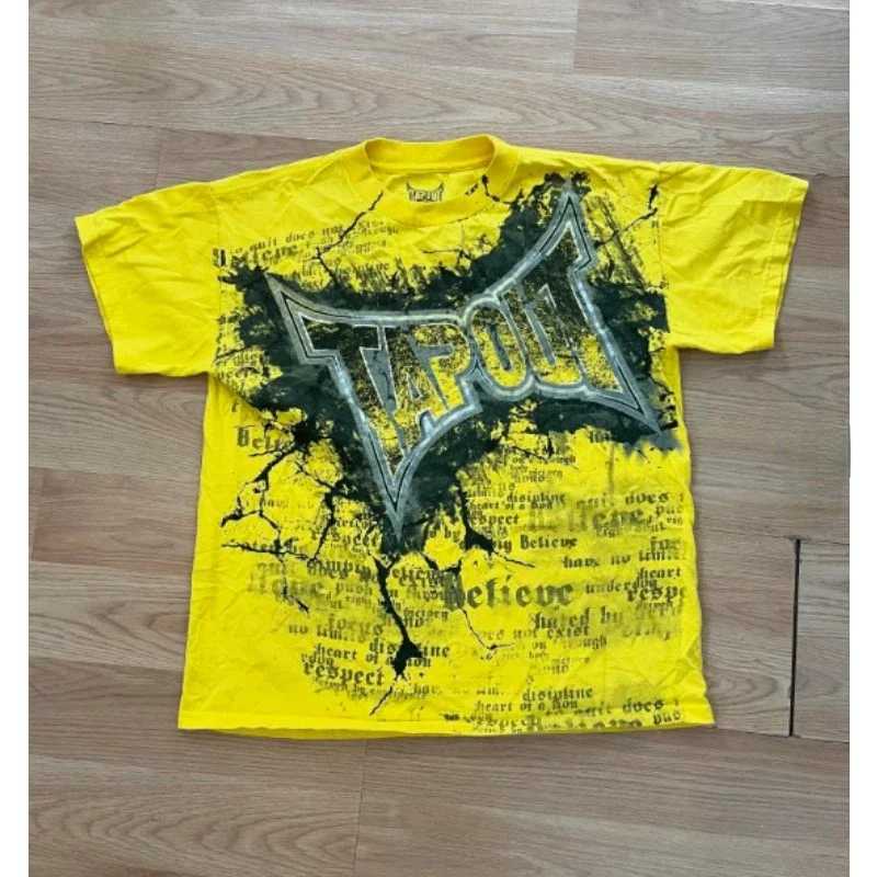 Y2K American retro Harajuku yellow printed T-shirt mens new street gothic loose clown short sleeved summer T-shirt W250117