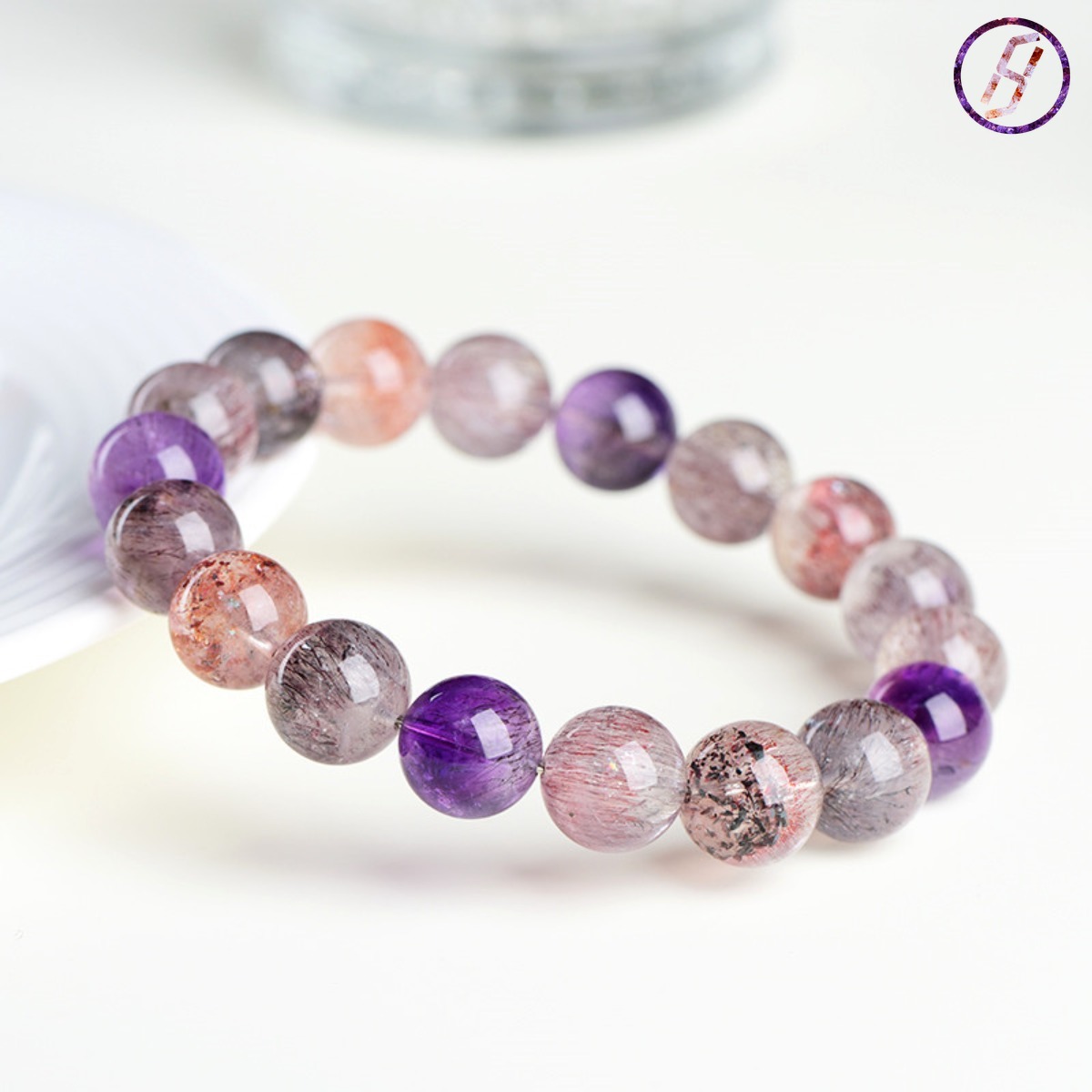 3A Natural 7A Grade Icy Quartz Included Quartz Super Seven Round Beads Bracelet Purple Titanium Crystal Aurora Loose Beads Bracelet Factory Direct Sal
