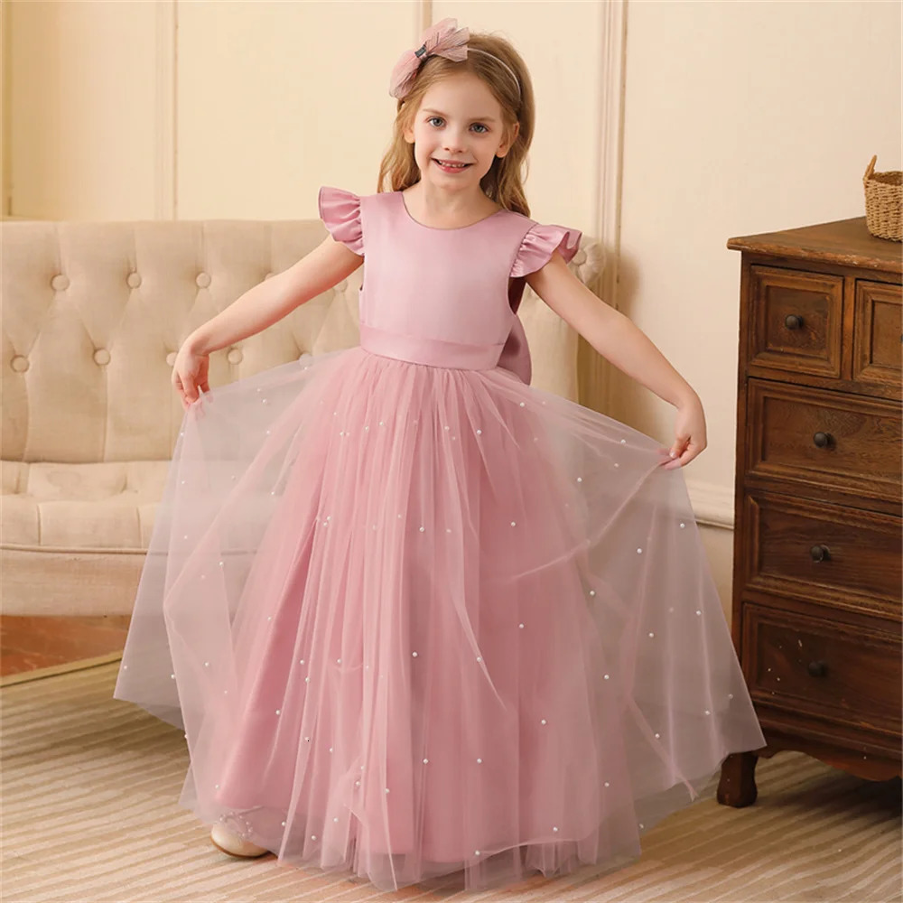 In Stock 4-12 Years Girls Party Dresses Back Big Bow Prom Gown For Children Kids Formal Events Costume Birthday Princess Clothes 250117