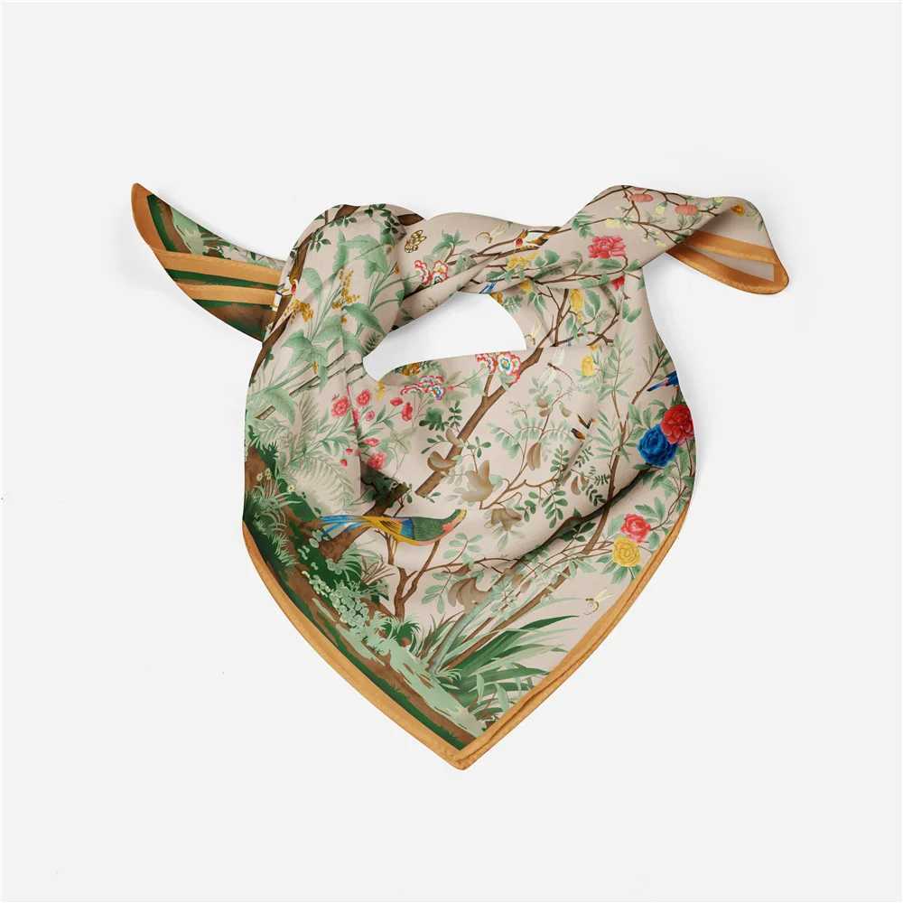 53cm Brand Square Scarf for Women 2024 Design Flower and Bird Silk Womens Scarf Bandana Luxury Headband Collar W250118