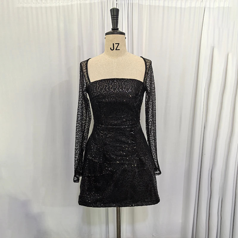 NIDANSSI Mesh Sequined Glitter Evening Party Dress Women Backless Robes Elegant Sexy Dress Bodycon Mini Spring Dress Vestidos 250113