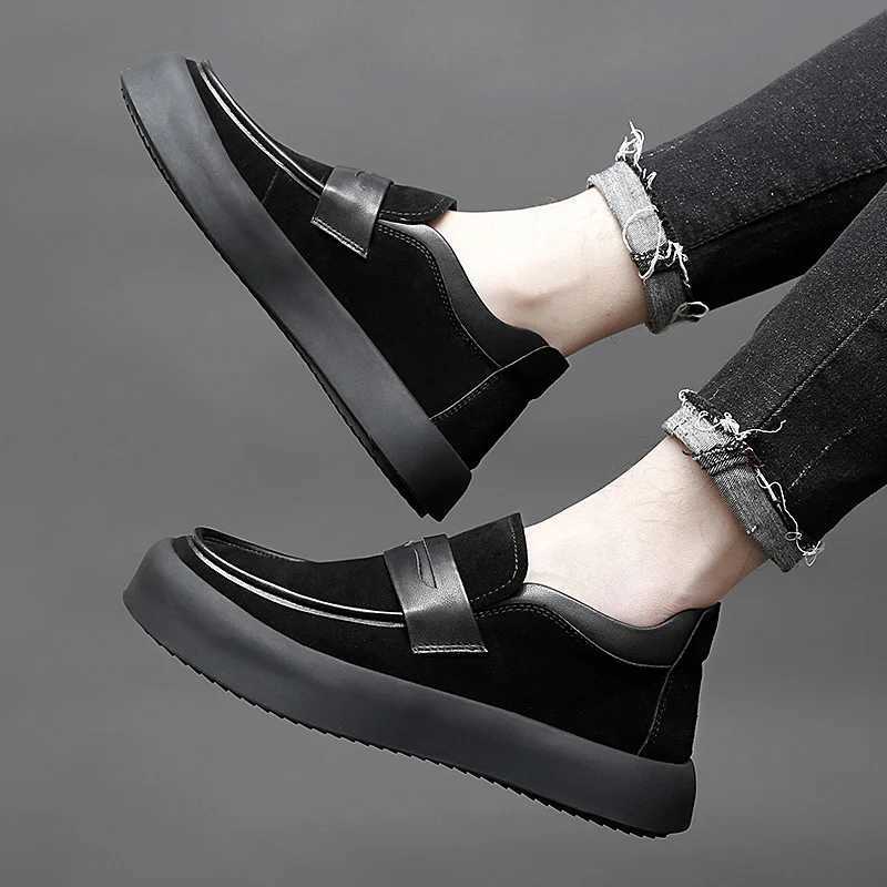 Spring Autumn New Designer Leather Loafers Male Fi Casual New Designer Black British Platform Shoes for MenXJ250118