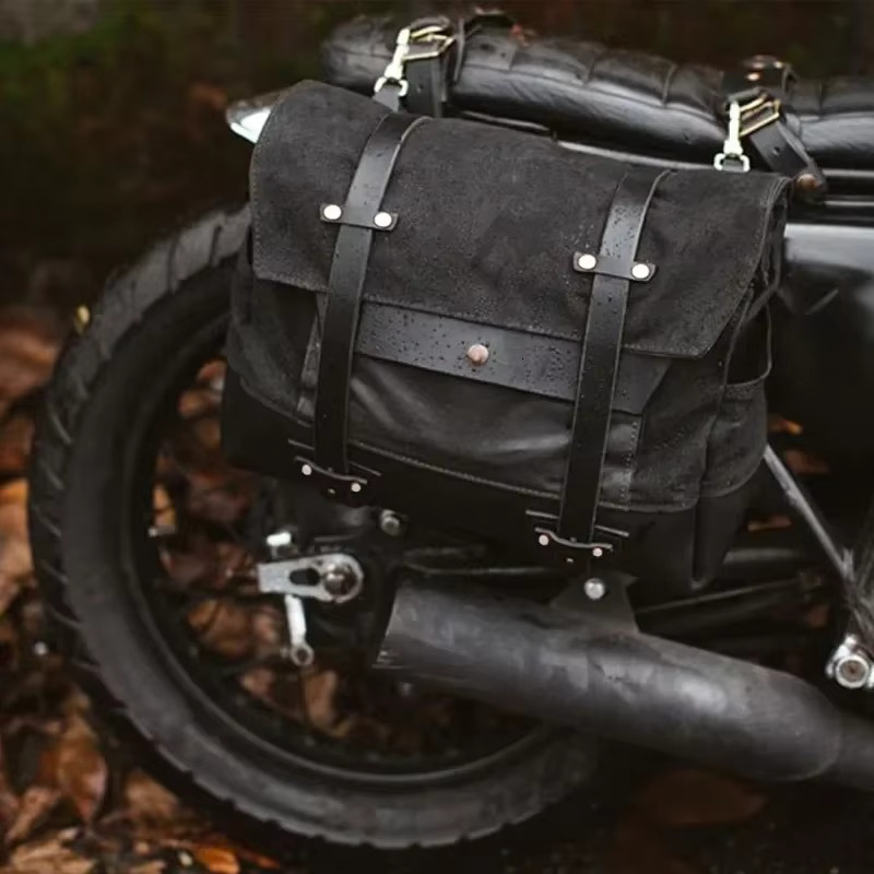 Retro Saddle Waterproof Motorbike Side Bag Large Capacity Saddlebags Canva Motorcycle Backpack Vintage