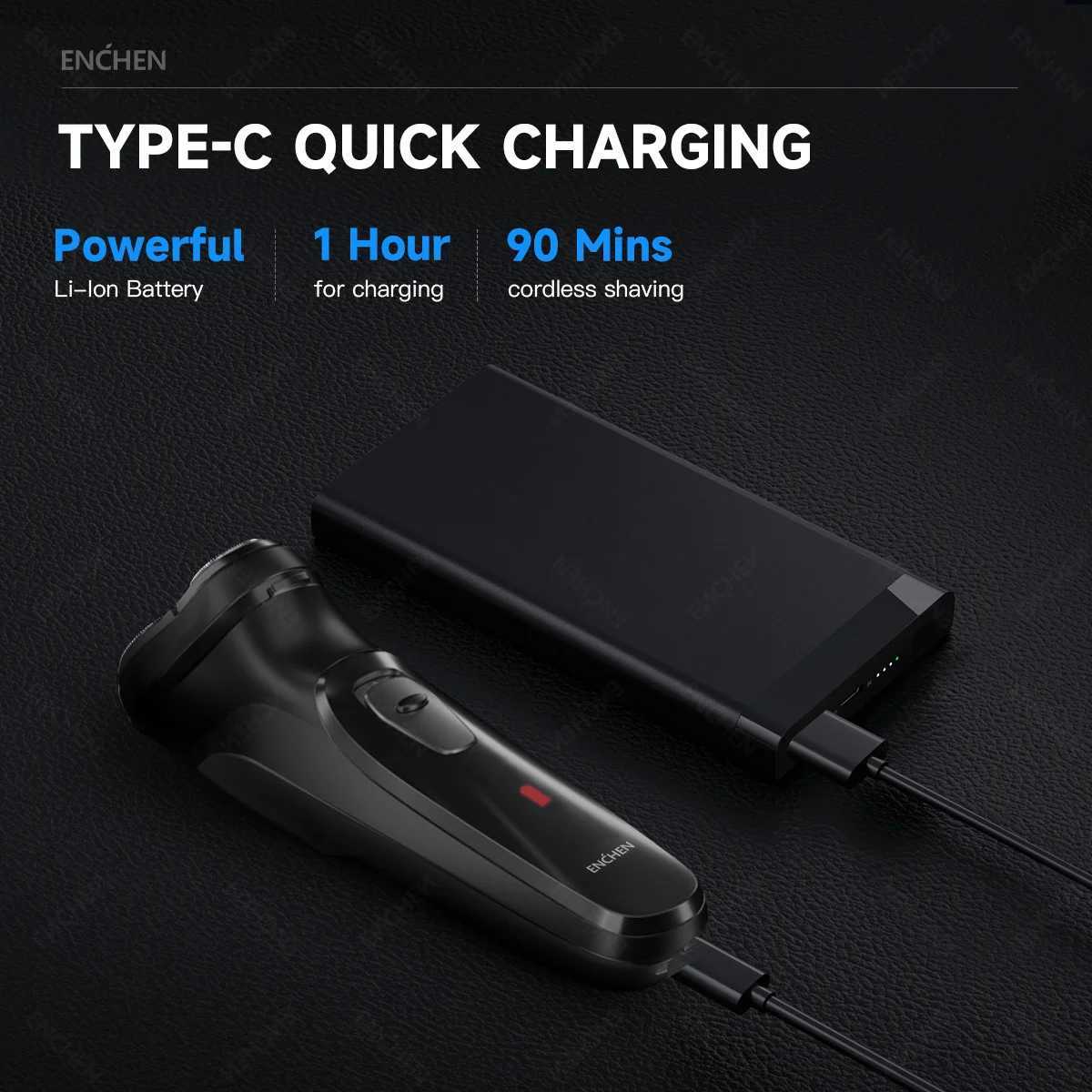 ENCHEN Electric Shaver Razor Beard Trimmer Hair Trimmer Rotary 3D Floating Portable Shaving Mane Shaver for Men BlackStone-CW250117