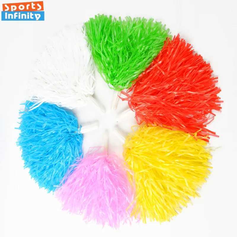 Cheerleading Pom Poms with Handle Cheer Balls Gold Yellow Pink Red Green Blue for Hand Dance Women Girl Kids Pompoms AccessoriesW250121