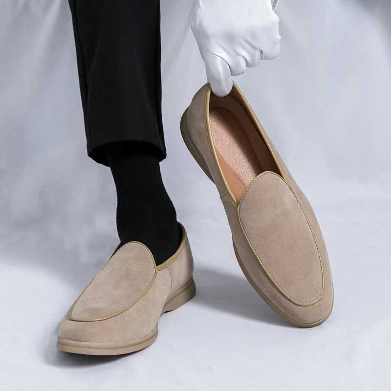 New Spring Suede Loafers Men Luxury Designer Shoes Fi Solid Color Pointed Head Loafers Shoes Casual Work Walking Flat ShoesXJ250118