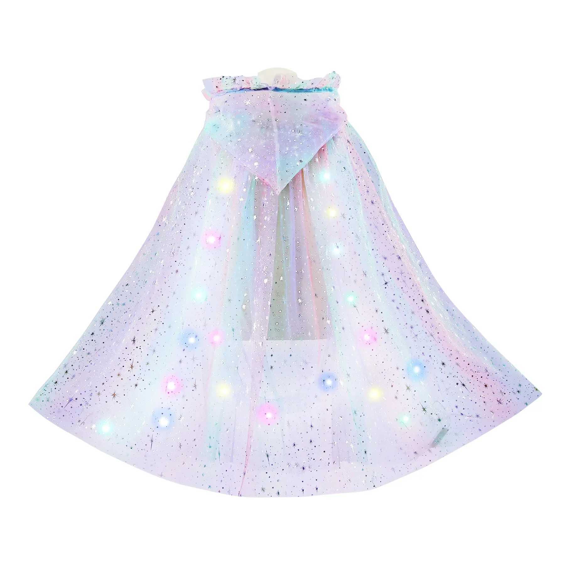 LED Princess Girls Cape Children Costume Cloak Kids Aurora Rapunzel Elsa Carnival Party Clothes Sequins Performance Accessory W250117