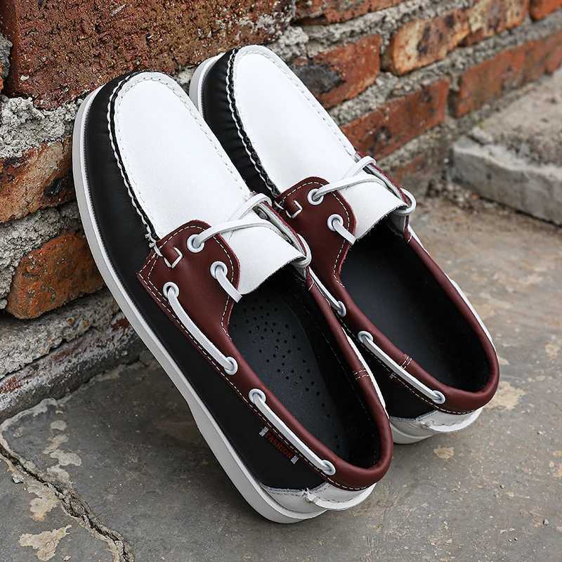 Genuine Leather Mens Causal Shoes Summer Comfy Lace-up Sneakers Shoes Luxury Brand Business Boat Shoes Mocassins Male LoafersXJ250118