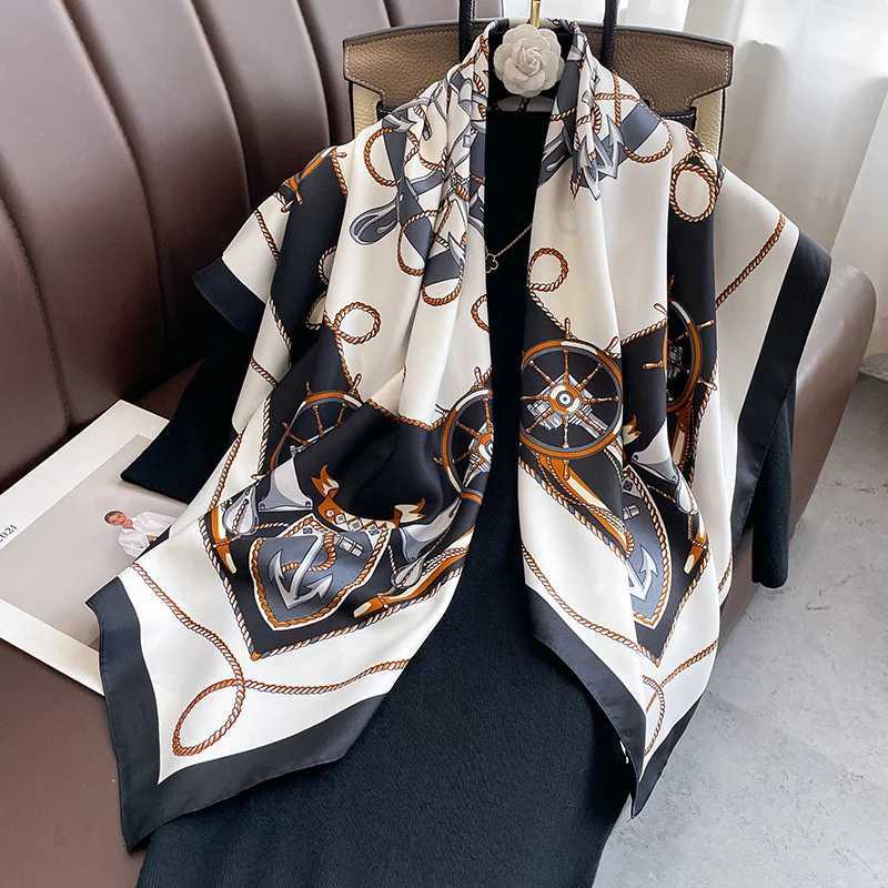 Brand Twill Silk Scarf Women Luxury Shl Wr 90cm Square Headband Print Neck Tie Female Hijab Satin Echarpe 2024 Bandana W250118