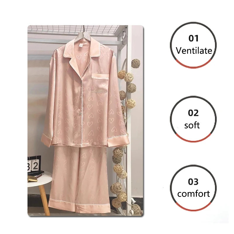 Sexy Nightwear Women Korean Soft Fashion Homewear Love Print Cardigan Lapel ShortSleeved Trousers Ladies Pajama Girl Sleepwear 250122