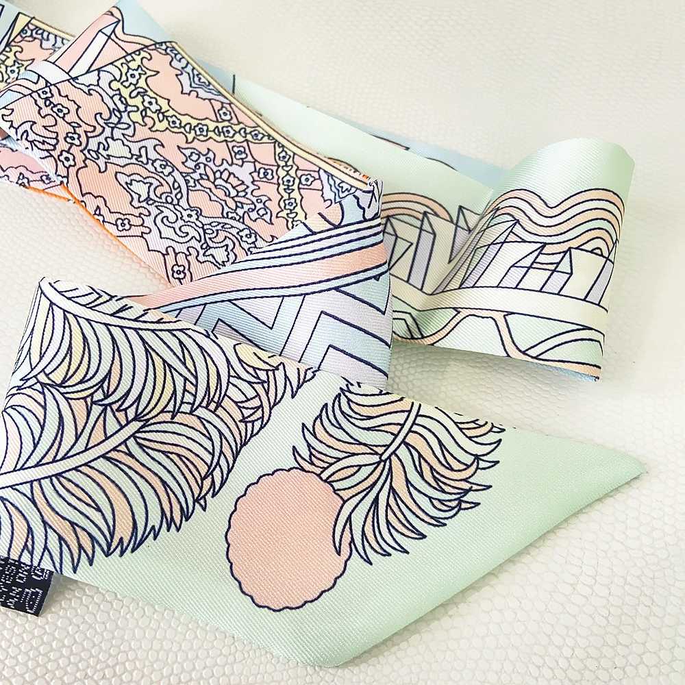 Luxury Summer Fashion New Plant Flowers Ladies Decoration Twill Long Strip Silk Scarf Narrow Belt Streamer Tie Bag Small Scarf W250118