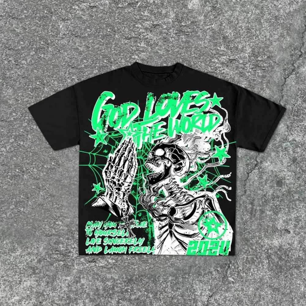Casual Short Sleeve God Loves The World Graphics 00% Cotton T-Shirt Men Y2K Short Sleeves Oversize Tshirt Streetwear Women Tops W250117