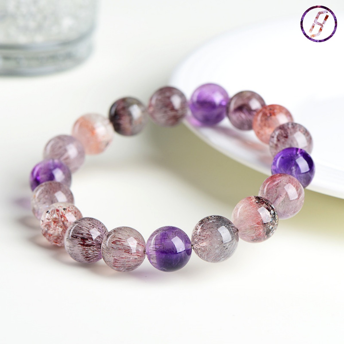 3A Natural 7A Grade Icy Quartz Included Quartz Super Seven Round Beads Bracelet Purple Titanium Crystal Aurora Loose Beads Bracelet Factory Direct Sal