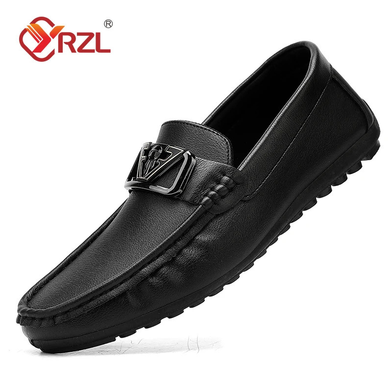 YRZL Loafers Men Black PU Leather Loafers Man Casual Shoes Moccasins Slip on Flats Comfortable Boat Shoes Male Driving Shoes 250113