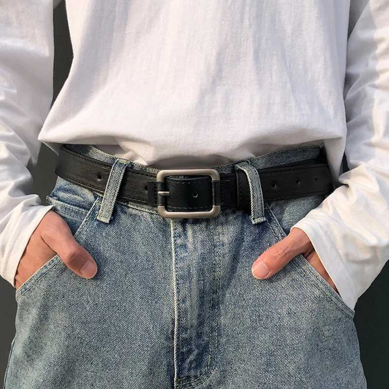 New Rectangle Pin Buckle PU Leather Belt For Men Women All-match Black Adjustable Long Waist Belts Unisex Jean Pants Straps W250120