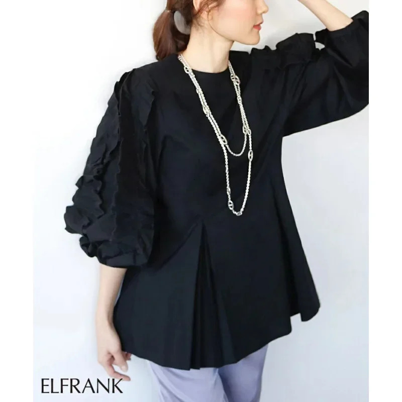 SweetLooseFitPlus Size Round Neck n Sensibility Wood Ear Long Sleeve Shirt Womens Spring Summer CrossBorder Joy 250121
