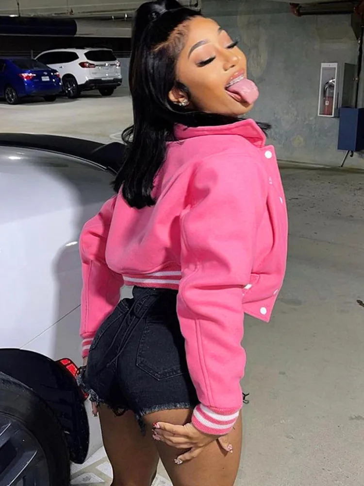Fashion Women Casual Long Sleeve Skinny Single Breasted Pockets Stitching Varsity Lady Coat Letter Embroidery Preppy Jackets 250122