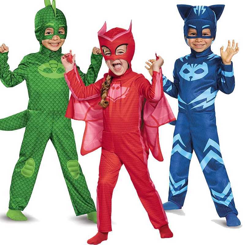 Unisex Girls Super Owl Hero Suit Fancy Dress Cosplay Cat Boys Gecko Animal Halloween Costume Jumpsuit W250117
