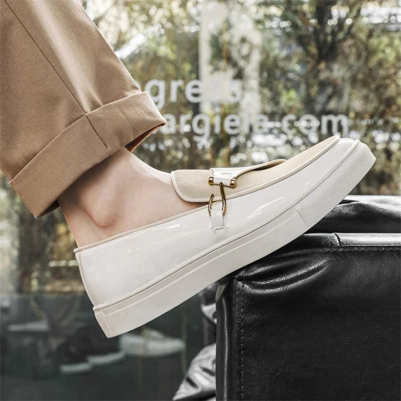Hight Quality Casual White Leather Shoes For Men New Platform Walking White Sneakers Male British Style Loafers Yuppie Men 2025XJ250118