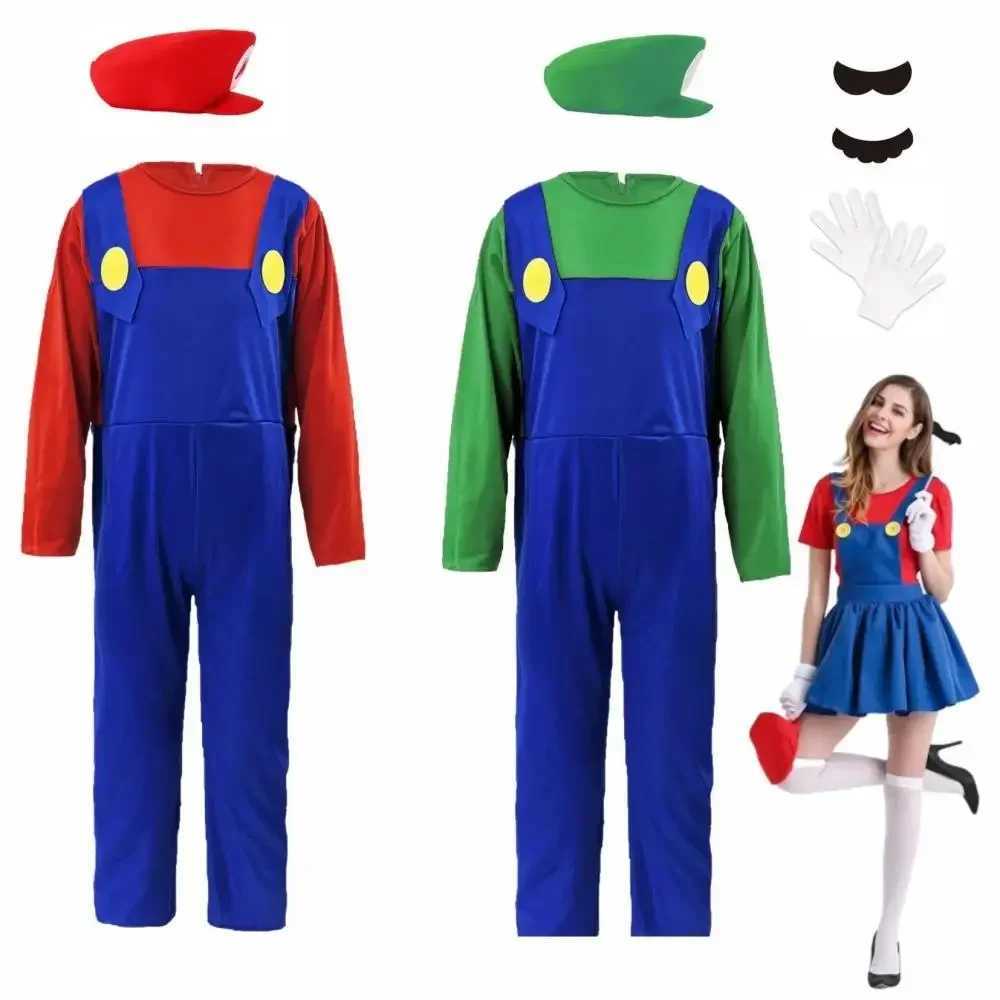 Plumber Bros cosplay costumes fun Halloween carnival costumes mens and womens fancy jumpsuits hats mustard gloves W250117