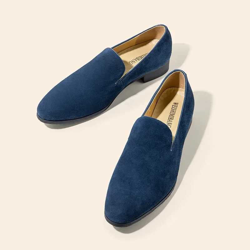 Loafers Men Slip- Pointy Suede Lazy Black Blue Breathable Handmade Dress Shoes for MenXJ250118