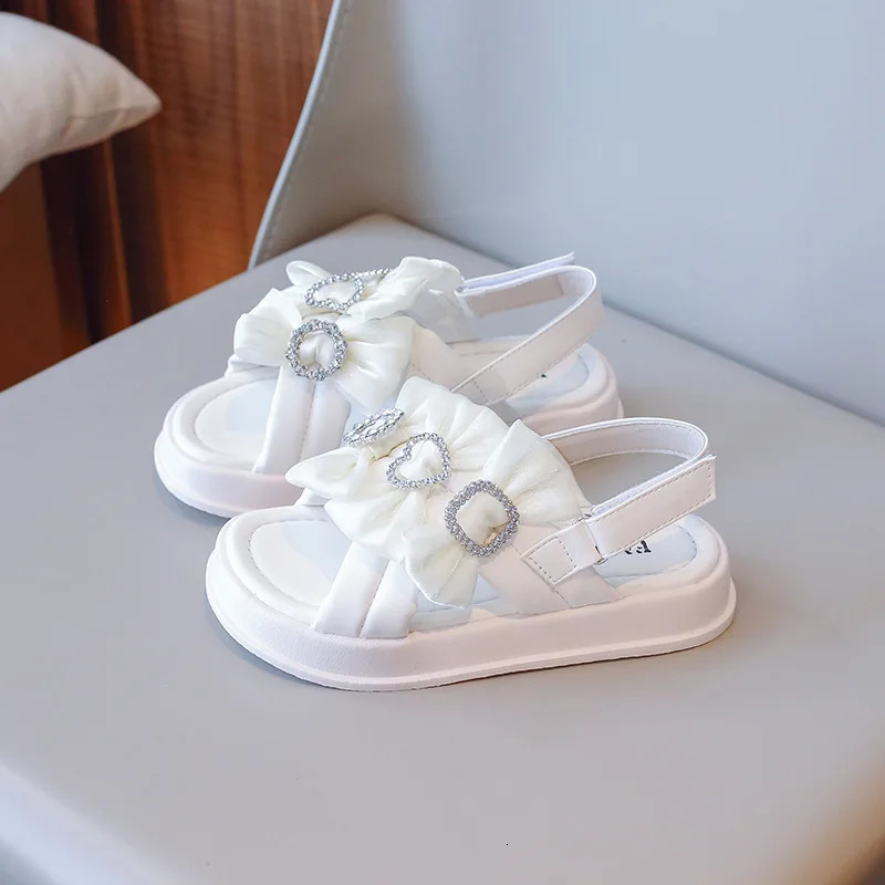Child Sandals for Girls Rhinestone Bow Flat with Kids Shoes Princess Girls Sandal Children Summer Shoes for Sandy Beach 250117
