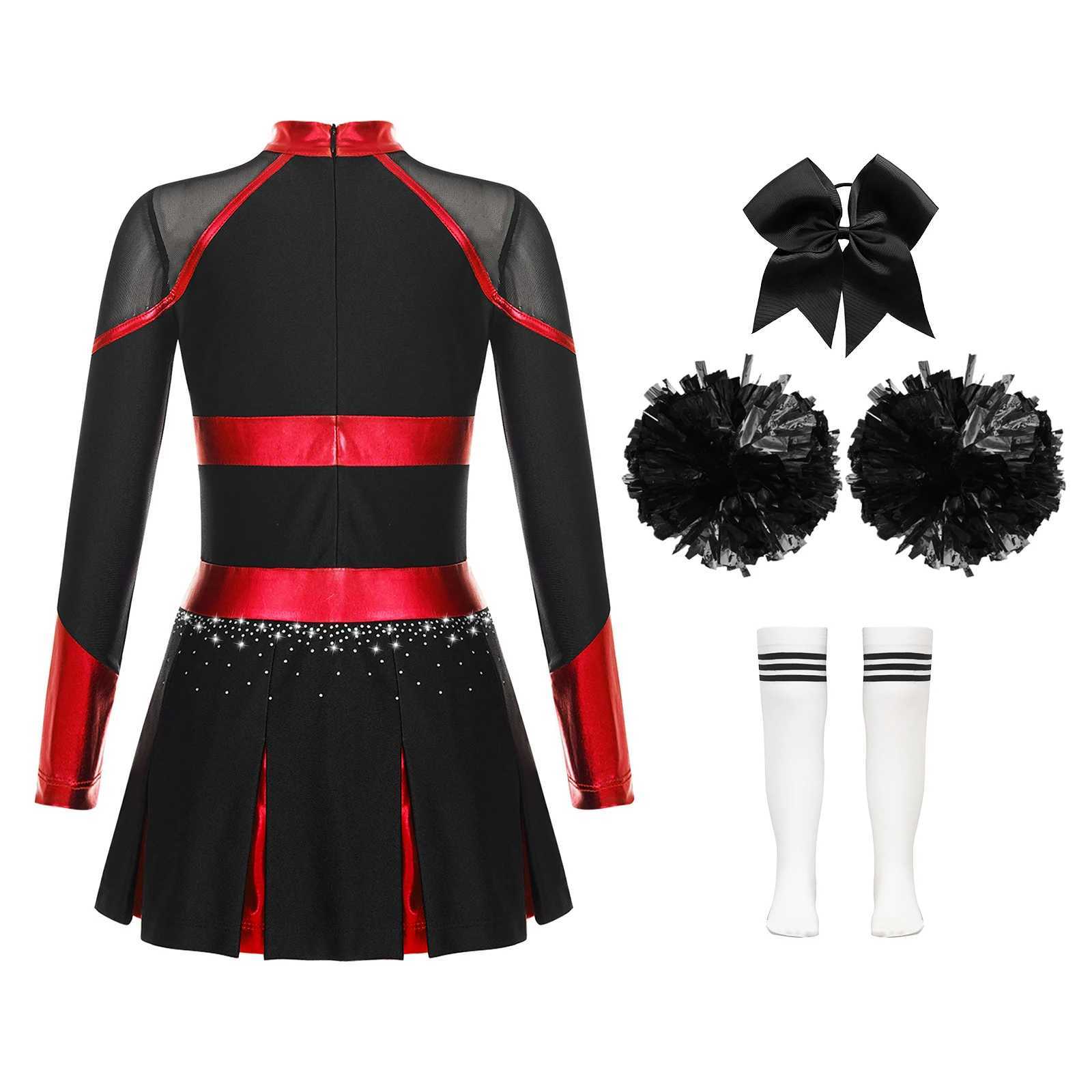 Kids Girls Cheerleading Uniforms Cheer Dance Outfit Cheerleader Costume Children Glittery Rhinestones School Cheerlead UniformsW250121