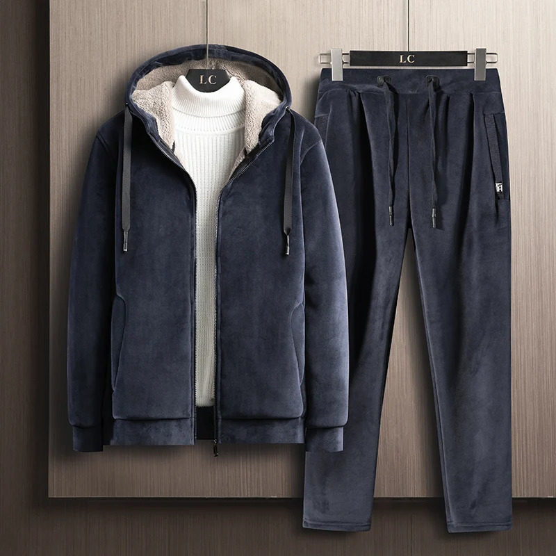 Hooded Sweat shirtPant 2-piece Set Men Set Sports Suit Fleece Thickened Sportswear Casual Men Tracksuit Winter Tracksuit 6XL 7X 250117