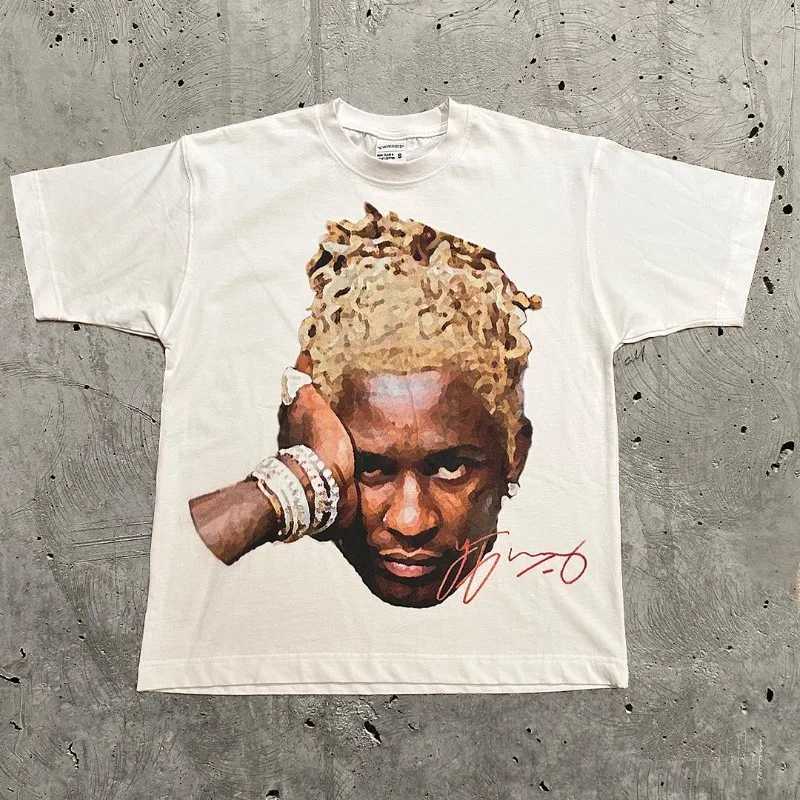 Y2k European and American New Summer Mens T-shirt Portrait Printing Harajuku Hip Hop Personalized Fashion Couple Shirt W250117