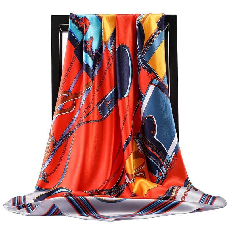 90*90cm Fashion Silk Satin Neck Scarves Women Square Shls Floral Printed Kerchief Hijab Female off Ladies foulard muffler W250118