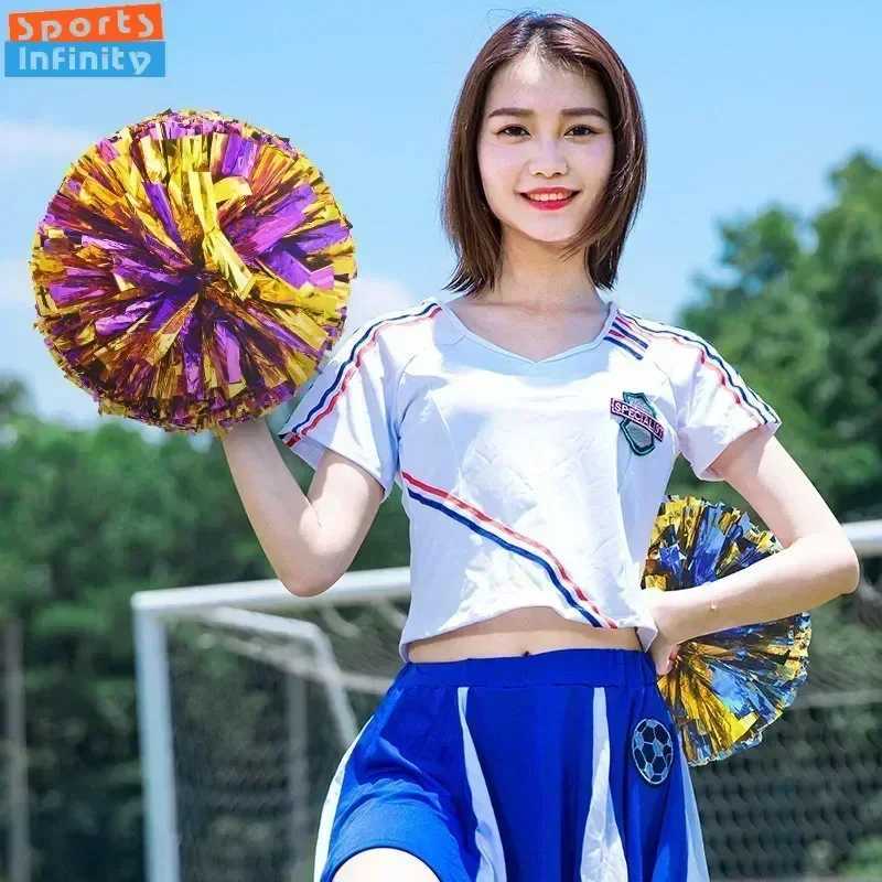 Colorful Handle Cheerleader Pom Poms Big Cheer Balls Silver Gold Hand Dance Pom Cheerleading Accessories for Women Girl KidsW250121