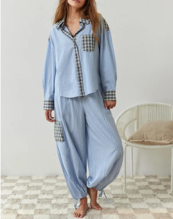 Spring and autumn flat top twopiece set 2024 womens casual long sleeved pocket shirt fashionable loose pants 250122