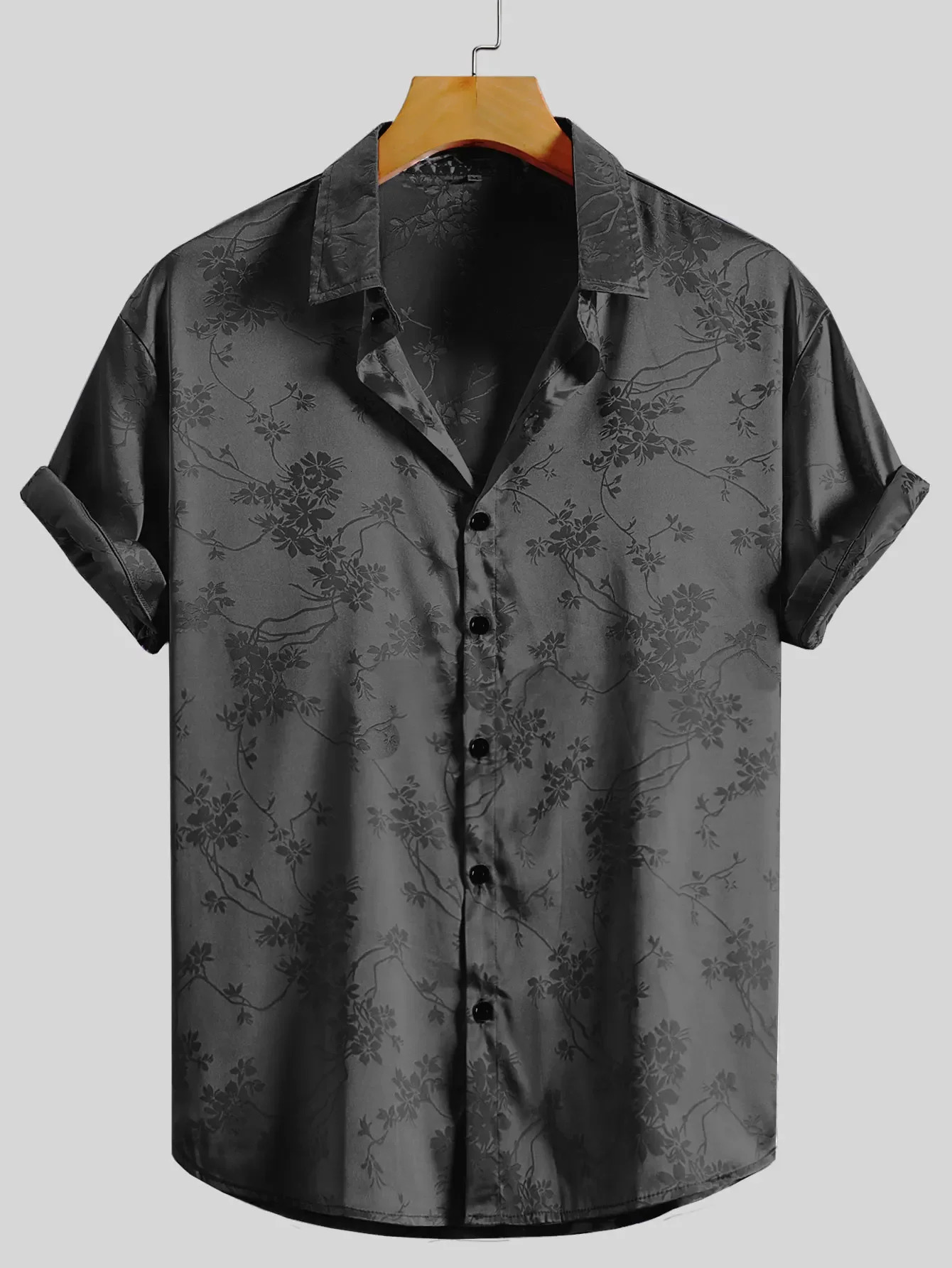 2024 Summer Mens Embroidered Shirt Short Sleeve Casual Beach Button Up Comfortable and Cool 250122