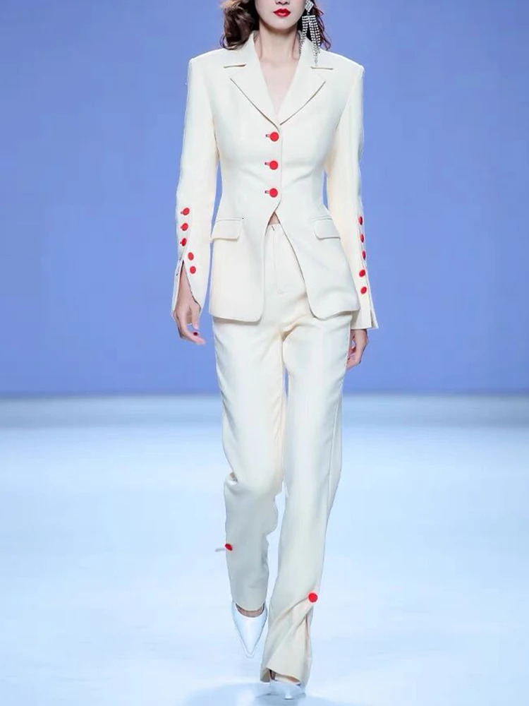 HIGH STREET Latest er Fashion Runway Set Womens Fashion Color Button Decorative Jacket Slotted Pants Set 250118