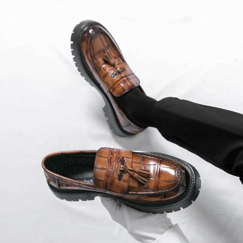 Business Tassel Loafers Shoes Slip Casual Thick Bottom Leather Black Dress Party Shoes Boat Loafers For Man FiXJ250118