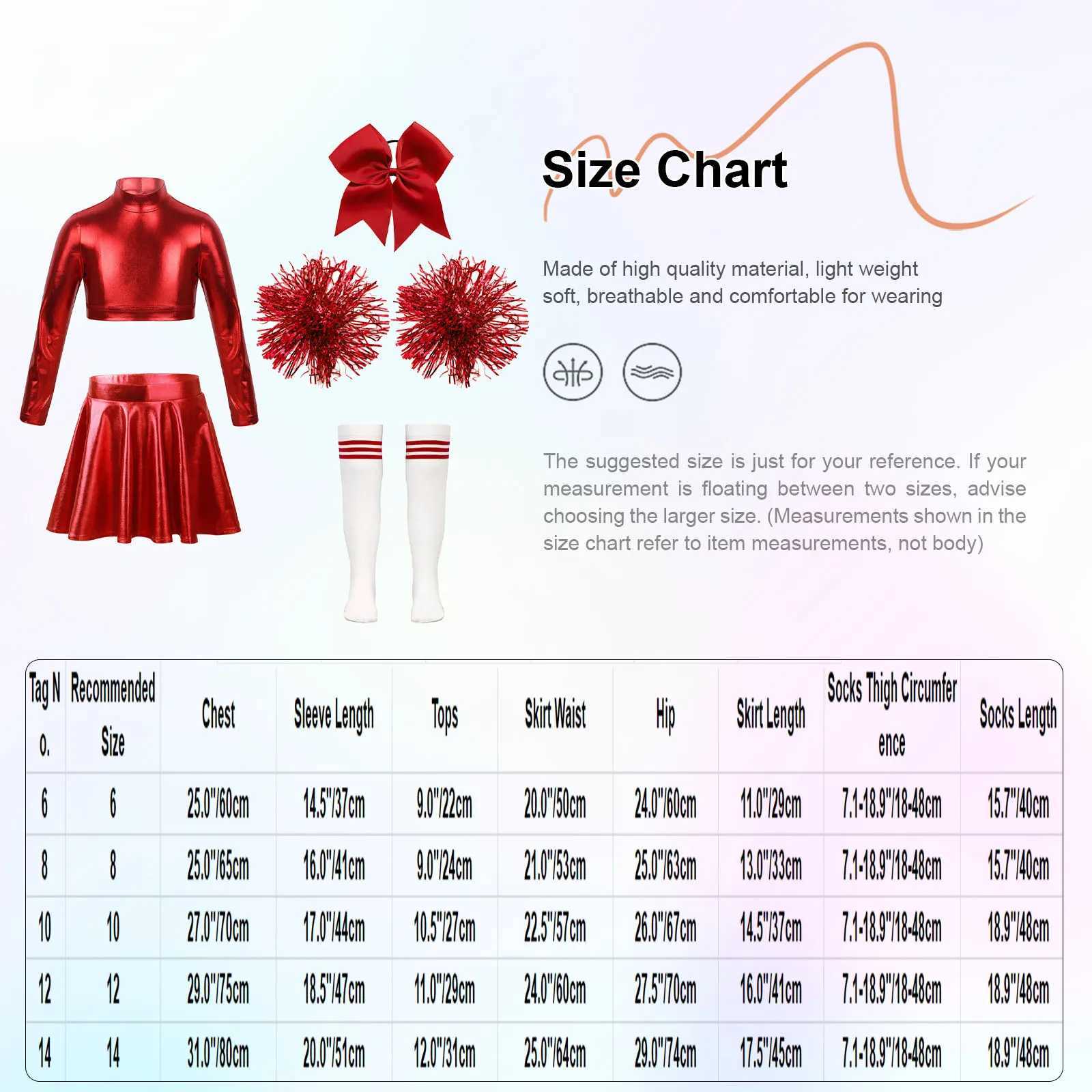 Girls Cheerleading Dance Outfit Long Sleeves Mock Neck Crop Top with A-Line Skirt Headwear Hand Flowers Socks Set for StageW250121