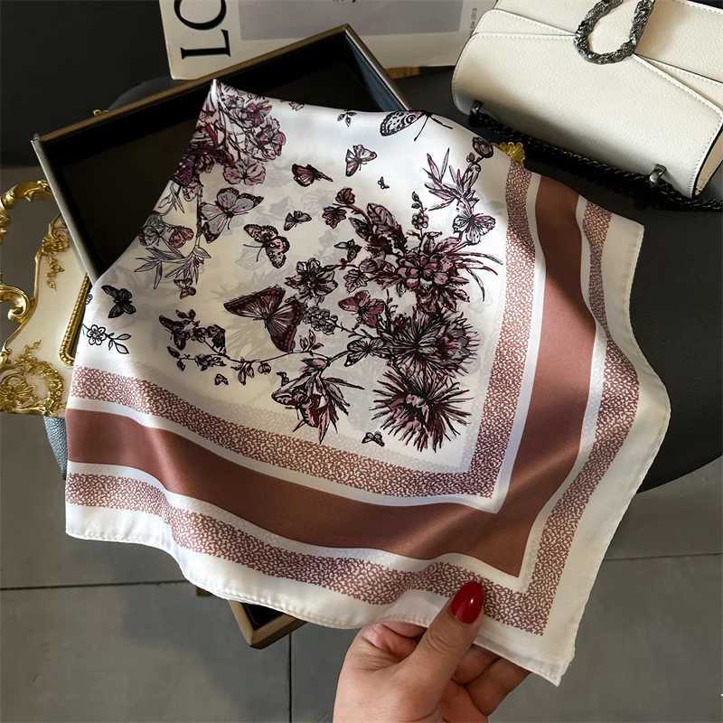 2024 Spring/Summer 70cm Fashion Square Scarf Leisure Neckerchief Imitation Silk Bandannas Womens Butterfly Flower Print Shl W250118