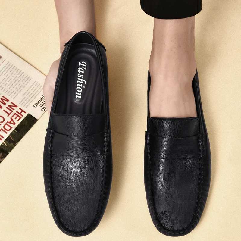 Genuine Leather Men Shoes Luxury Brand High Quality Formal Casual Mens Loafers Soft Slip Boat Shoes Plus Size 36-45XJ250118