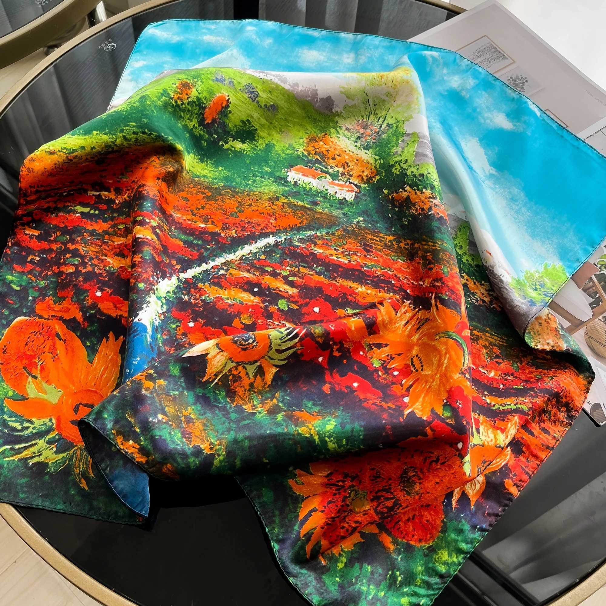 Luxury silk hair square scarf womens satin neck tie wrist fountain summer print Shl Wrs head Kerchie headscarf Bandana new W250118