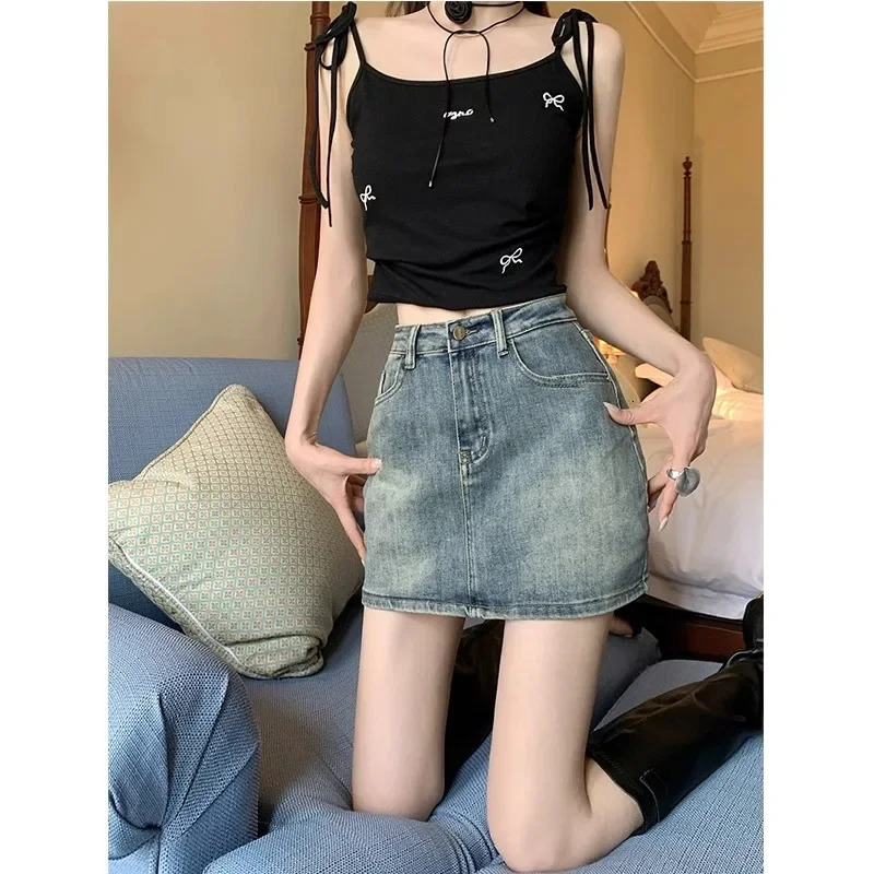 Plus Size American Style Vintage Denim Skirt For Women High Waisted Slimming Mini Dress Summer 2024 n Sensibility Niche y250122