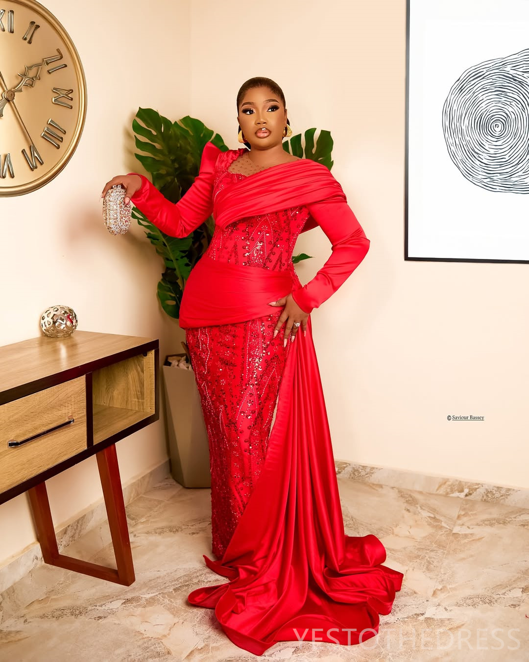 2025 Plus Size Red Aso Ebi Prom Dresses For Occasions Mermaid Evening Gowns For Black Women Illusion Sheer Neck Beaded Birthday Dress Second Reception