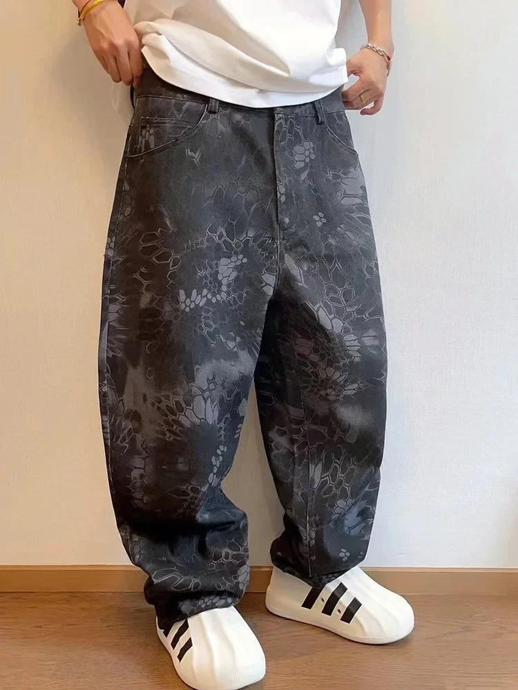 Snake Print Camouflage Pants for Men Wide Leg Jeans Demin Trousers Male Streetwear Hip Hop Vintage Clothes Casual 250109