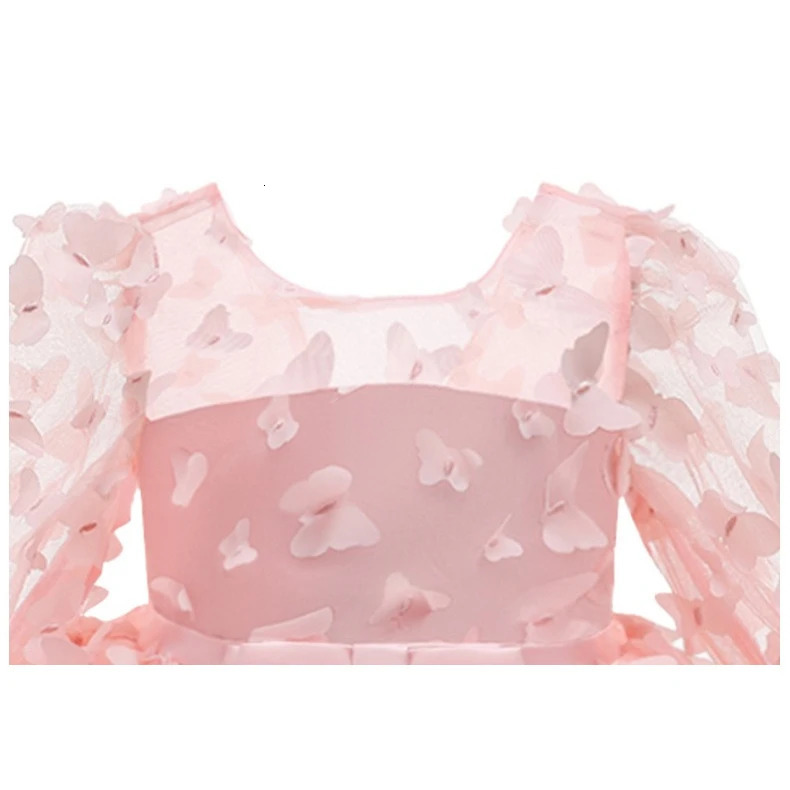 Baby Girl Dress Toddler Birthday Party Costume Long Sleeve Butterfly Sweet Princess Dresses Spring Summer Gauze Pink Midi Dress 250120