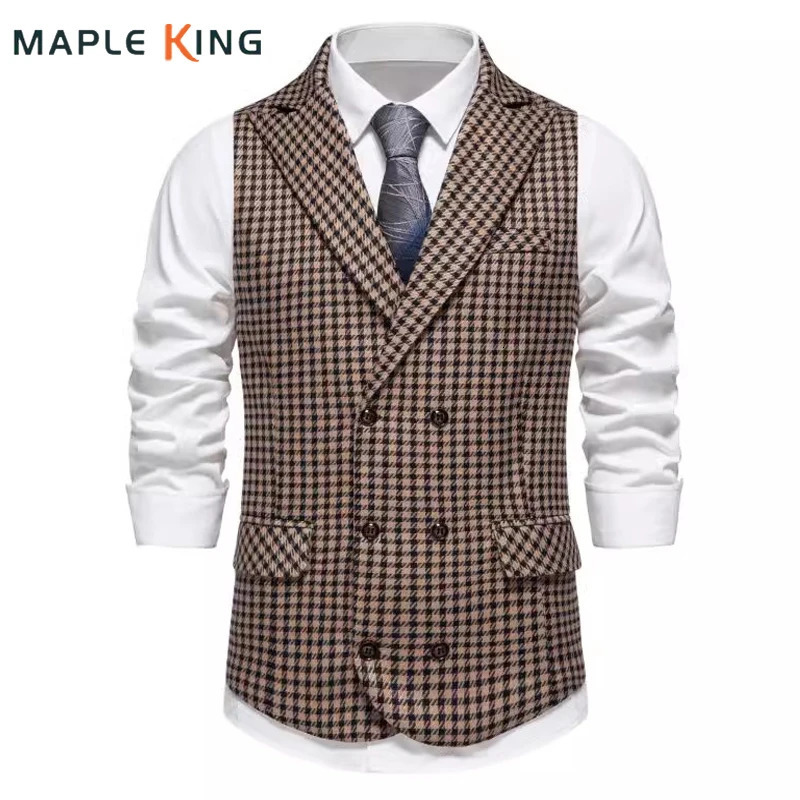 Double Breasted Mens Plaid Vest Classi Waistcoat for Groomsmen Wedding Business Colete Casual Masculino Men Seampunk Suit Vest 250108